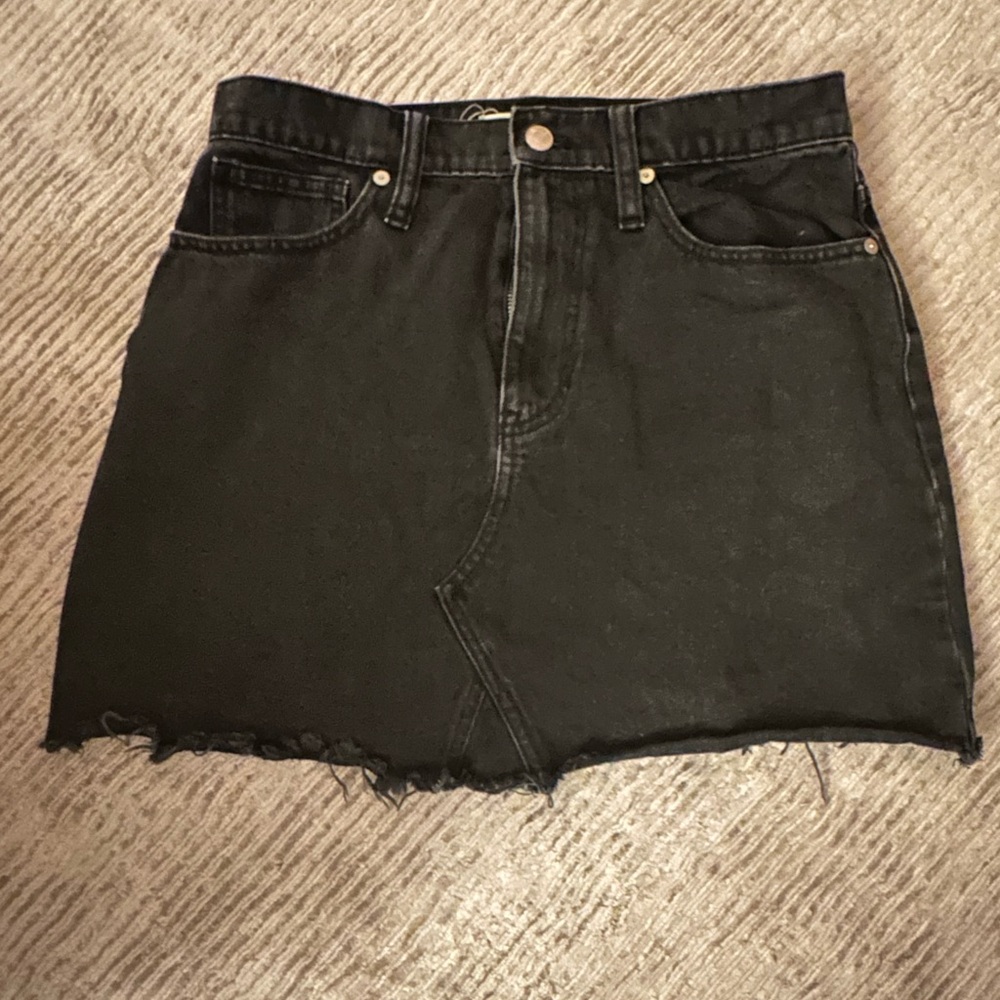 Madewell Black Frayed Hem Mini Skirt